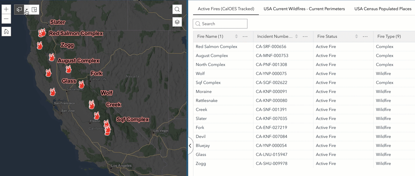 Filter tables based on feature selections in the map